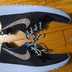 Nike Rhinestone Logo Navy Blue Sneaker Shoe 6.5 Custom